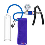 PRIMO Lite Penis Pump | Blue Handle + Gauge, Silicone Hose | 9" x 2.125" Round Flange Cylinder 