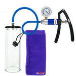 PRIMO Lite Penis Pump | Blue Handle + Gauge, Silicone Hose | 9" x 3.1" Thick-Walled Penis Cylinder