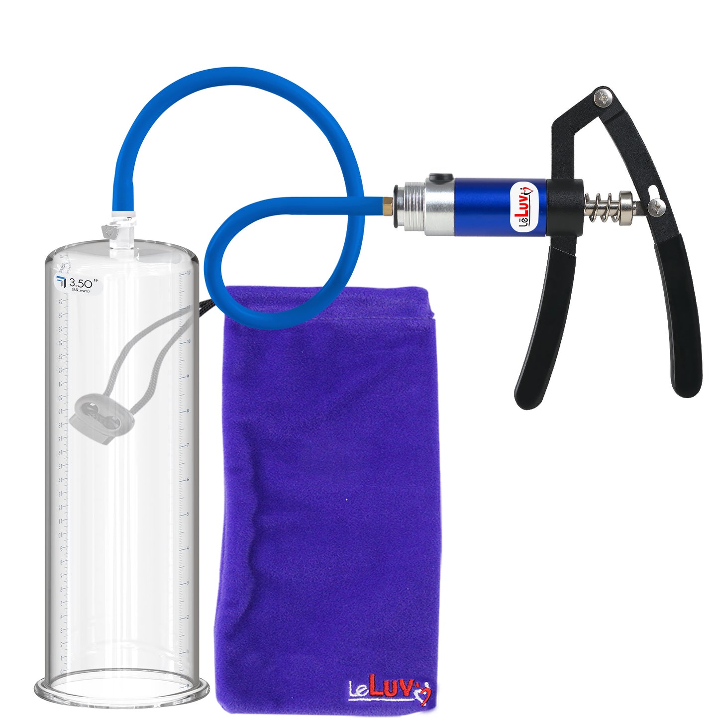 PRIMO Lite Penis Pump | Blue Handle, Silicone Hose | 12" x 3.50" Round Flange Cylinder 