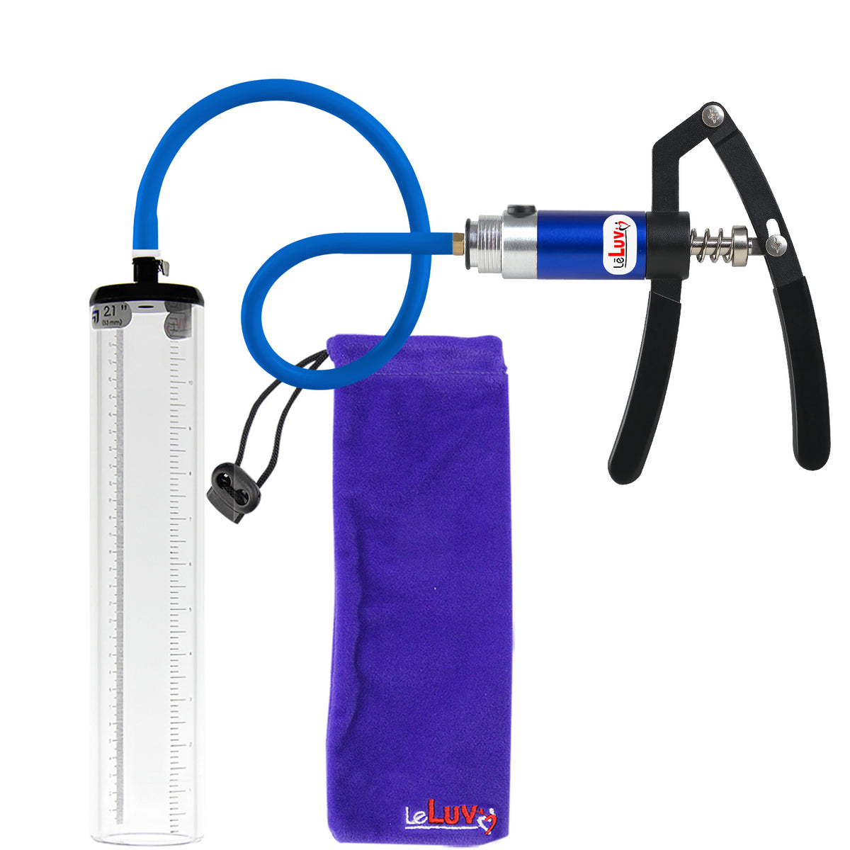 PRIMO Lite Penis Pump | Blue Handle, Silicone Hose | 12" x 2.1" Thick-Walled Penis Cylinder