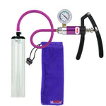 PRIMO Lite Penis Pump | Purple Handle + Gauge, Silicone Hose | 9" x 1.7" Thick-Walled Penis Cylinder