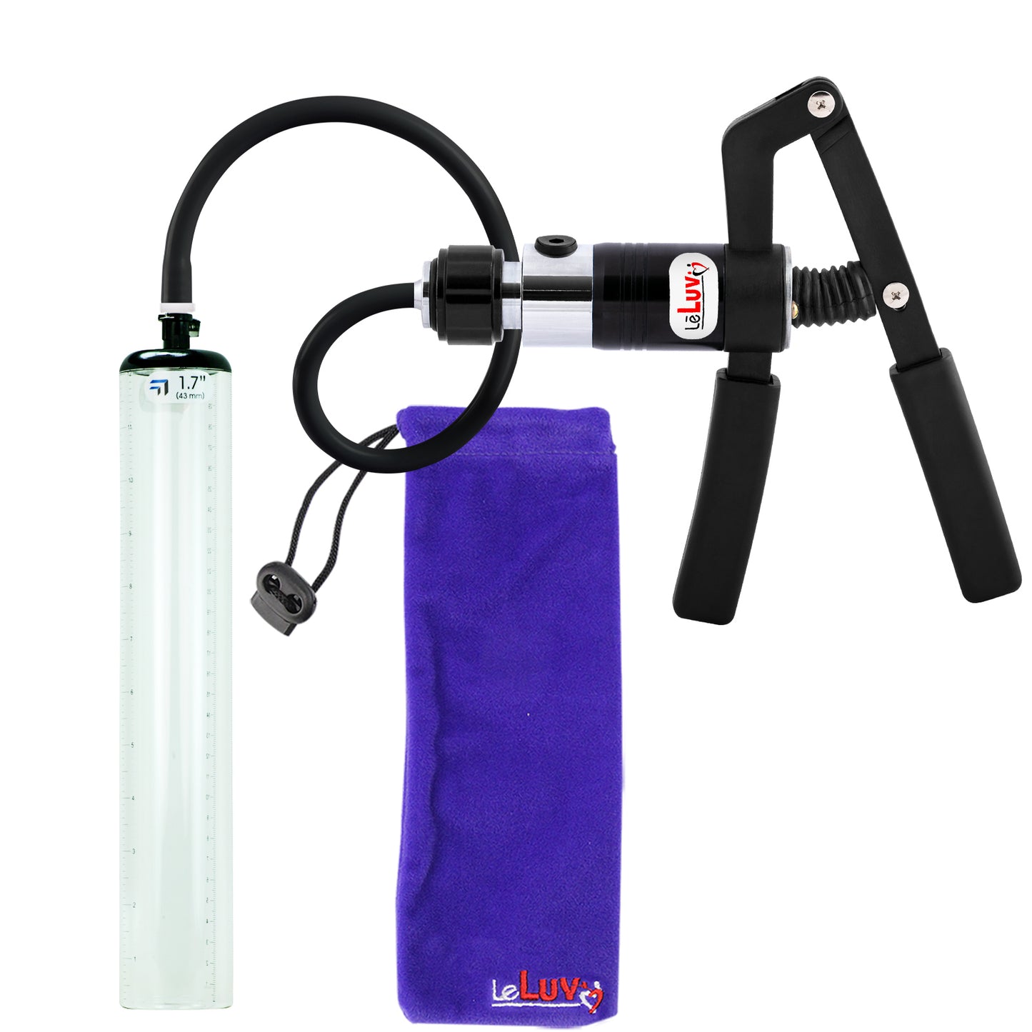 PRIMO Pro+ Handle Penis Pump | Black Handle, Silicone Hose | 12" x 1.7" Thick-Walled Penis Cylinder