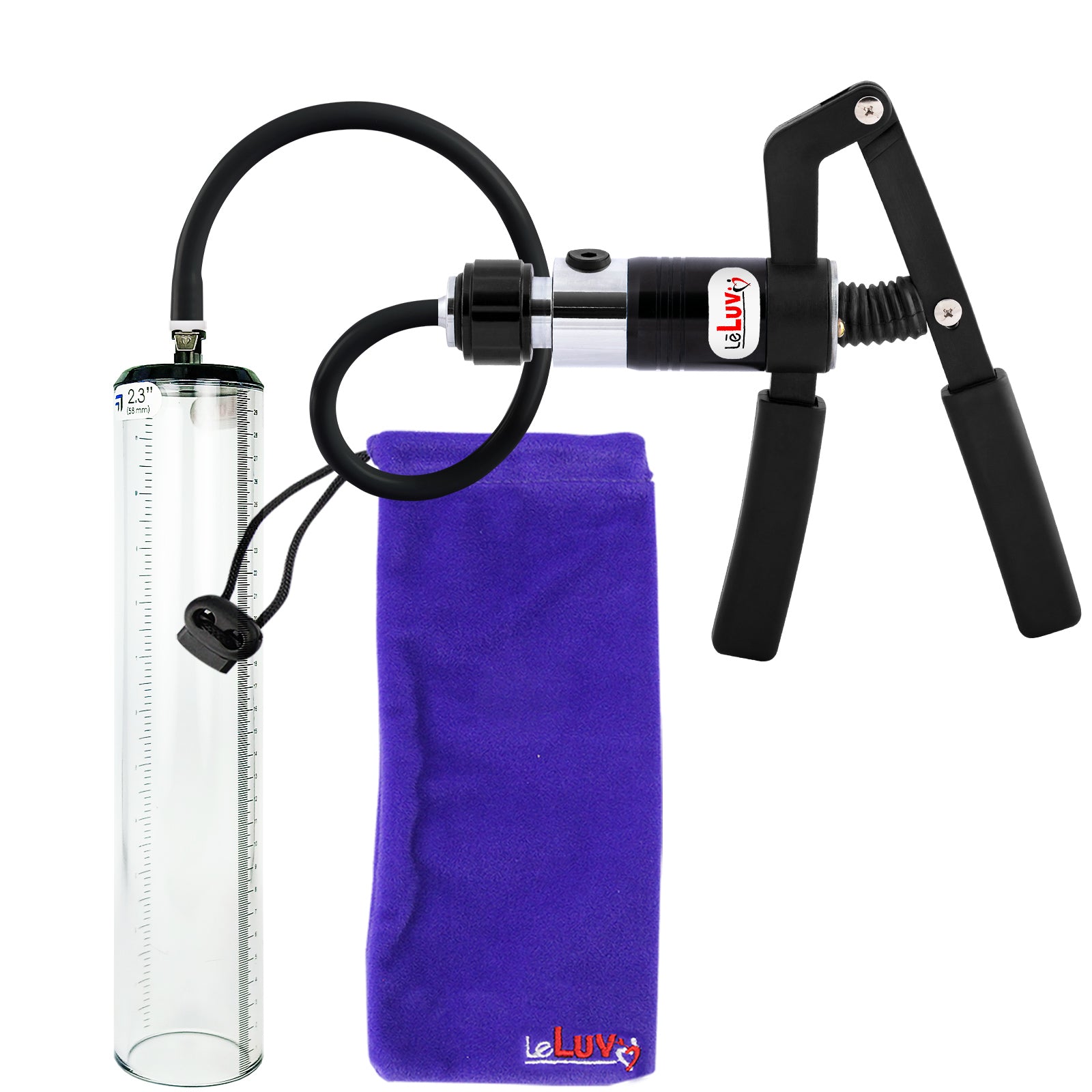 PRIMO Pro+ Handle Penis Pump | Black Handle, Silicone Hose | 12" x 2.3" Thick-Walled Penis Cylinder