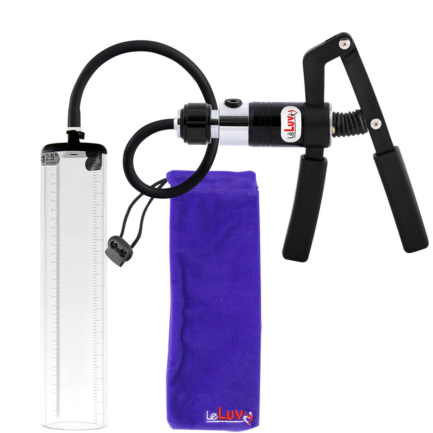 PRIMO Pro+ Handle Penis Pump | Black Handle, Silicone Hose | 12" x 2.5" Thick-Walled Penis Cylinder