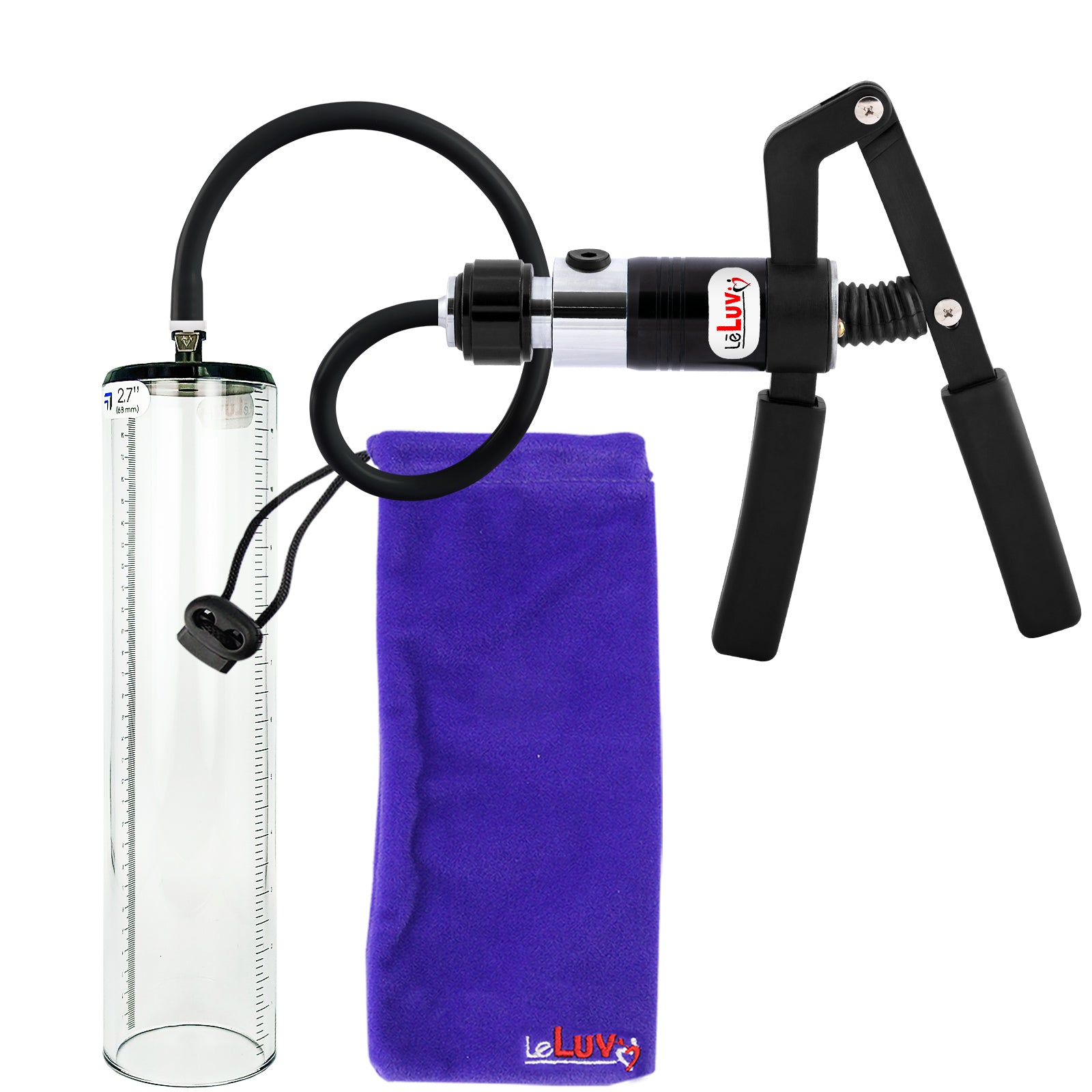 PRIMO Pro+ Handle Penis Pump | Black Handle, Silicone Hose | 12" x 2.7" Thick-Walled Penis Cylinder
