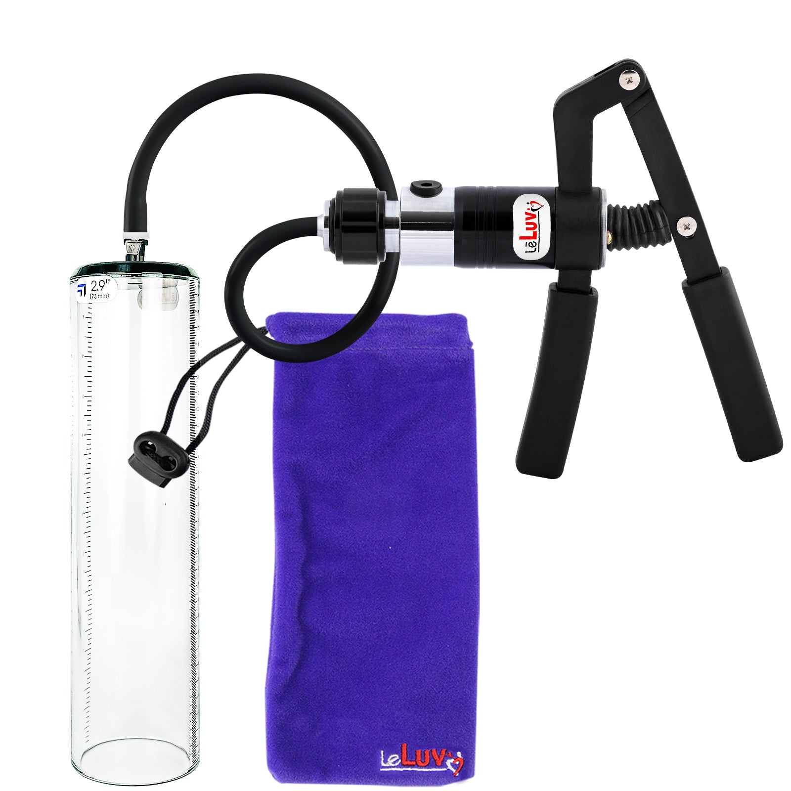 PRIMO Pro+ Handle Penis Pump | Black Handle, Silicone Hose | 12" x 2.12" Thick-Walled Penis Cylinder