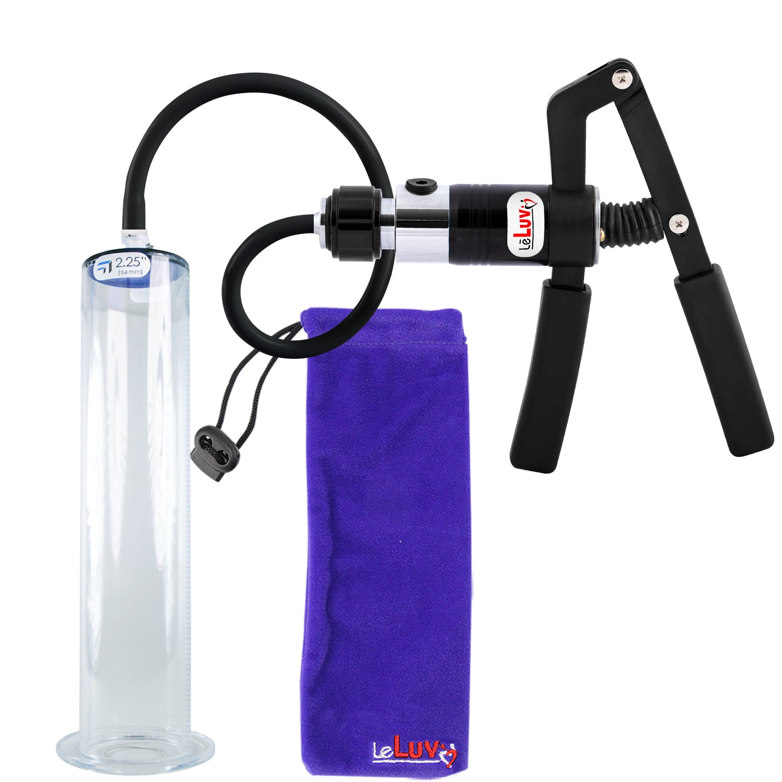 PRIMO Pro+ Handle Penis Pump | Black Handle, Silicone Hose | 12" x 2.25" Wide Flange Cylinder