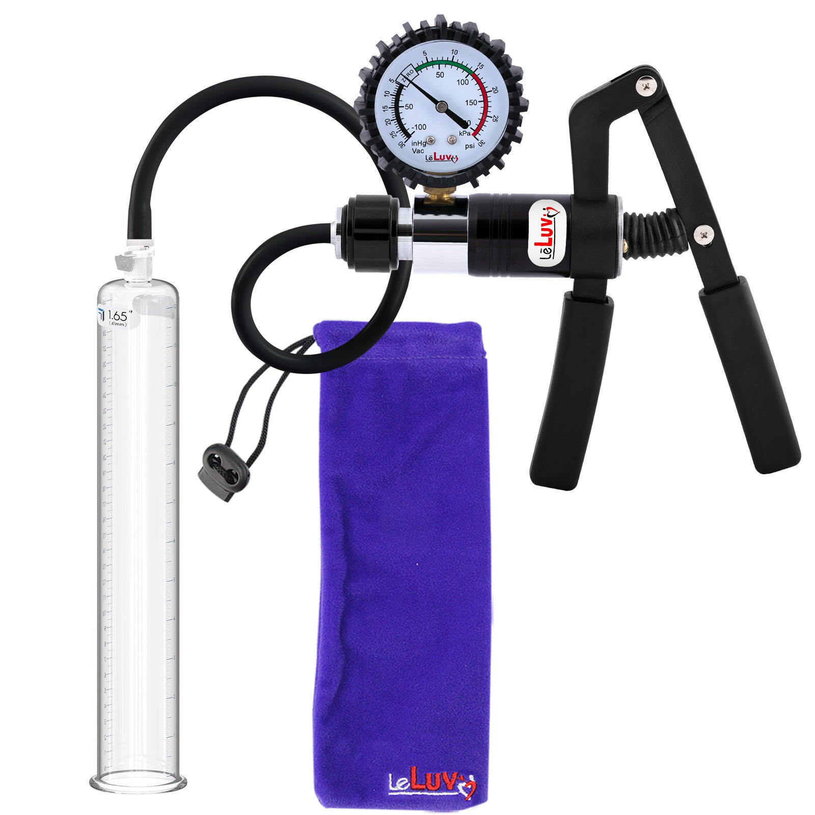 Primo Pro+ Handle Penis Pump + Protected Gauge, Silicone Hose | 12" Ro