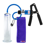 PRIMO Pro+ Handle Penis Pump | Blue Handle, Silicone Hose | 12" x 2.50" Wide Flange Cylinder