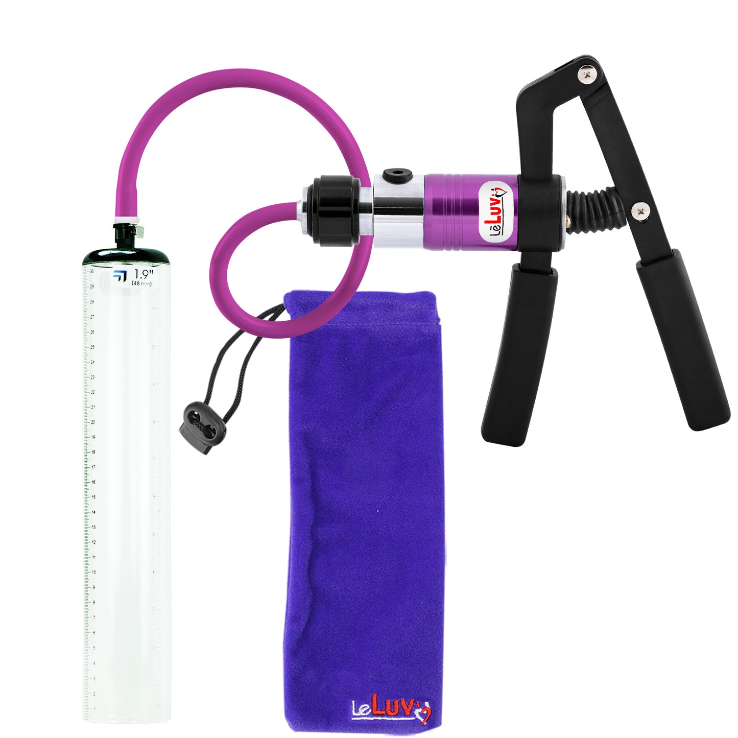 PRIMO Pro+ Handle Penis Pump | Purple Handle, Silicone Hose | 12" x 1.12" Thick-Walled Penis Cylinder
