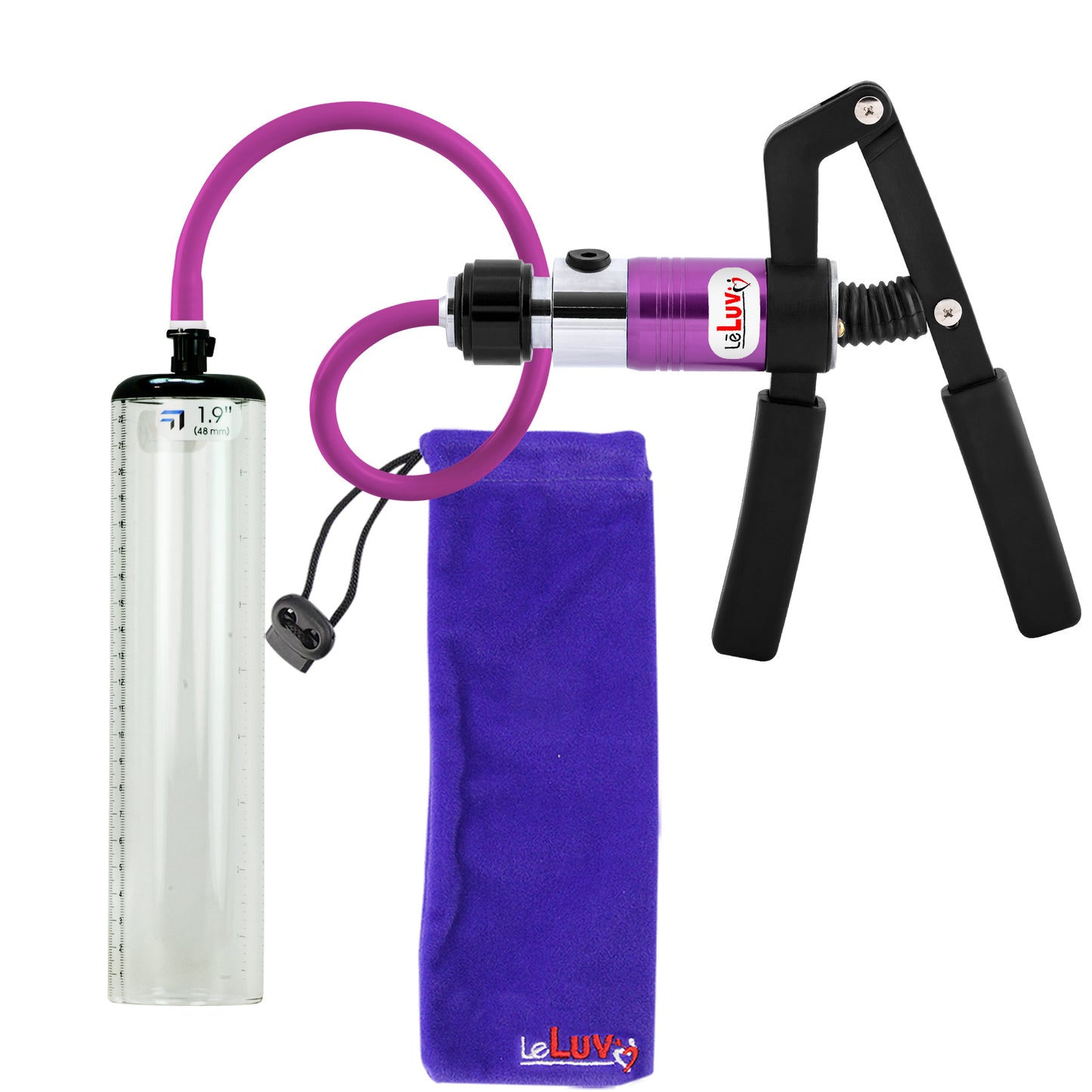 PRIMO Pro+ Handle Penis Pump | Purple Handle, Silicone Hose | 9" x 1.9" Thick-Walled Penis Cylinder