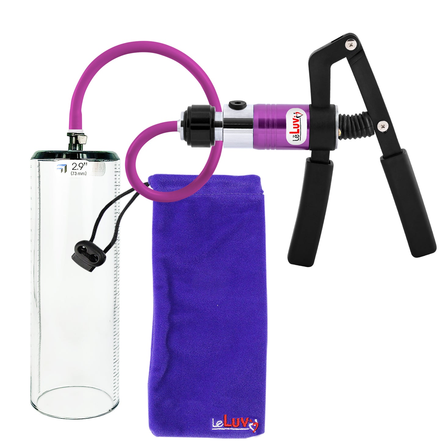 PRIMO Pro+ Handle Penis Pump | Purple Handle, Silicone Hose | 9" x 2.9" Thick-Walled Penis Cylinder