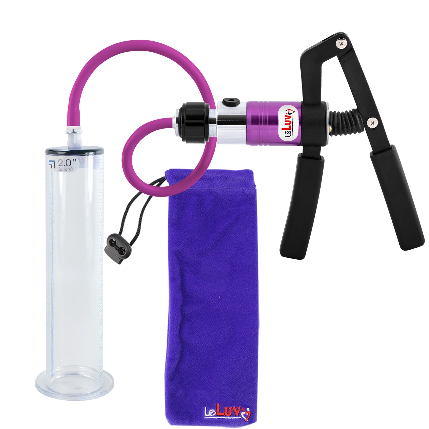 PRIMO Pro+ Handle Penis Pump | Purple Handle, Silicone Hose | 9" x 2.00" Wide Flange Cylinder
