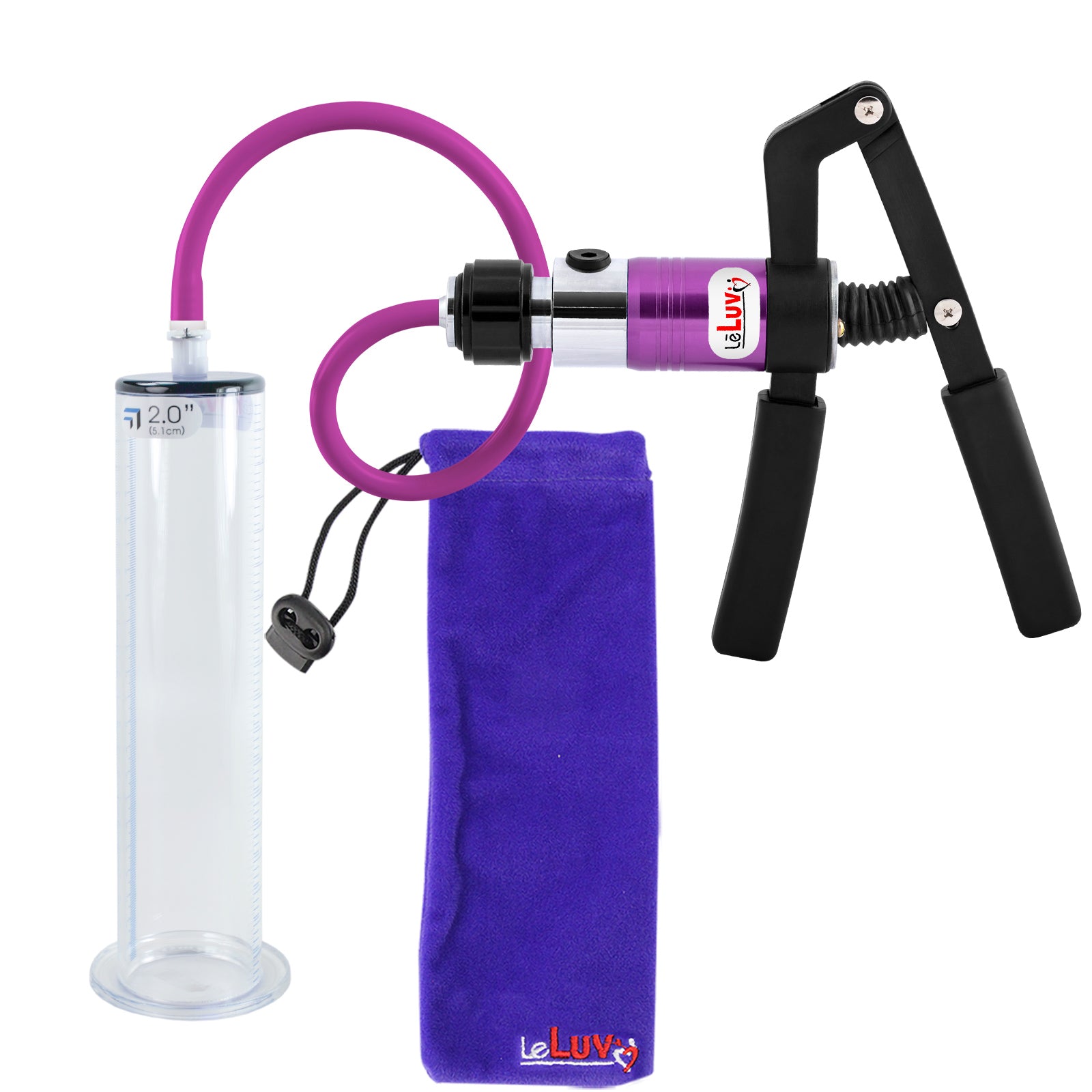PRIMO Pro+ Handle Penis Pump | Purple Handle, Silicone Hose | 9" x 2.00" Wide Flange Cylinder