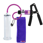 PRIMO Pro+ Handle Penis Pump | Purple Handle, Silicone Hose | 9" x 2.25" Wide Flange Cylinder