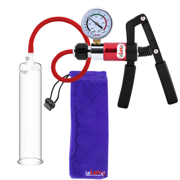 PRIMO Pro+ Handle Penis Pump + Gauge, Silicone Hose | Round Flange Cylinder | No Accessories 