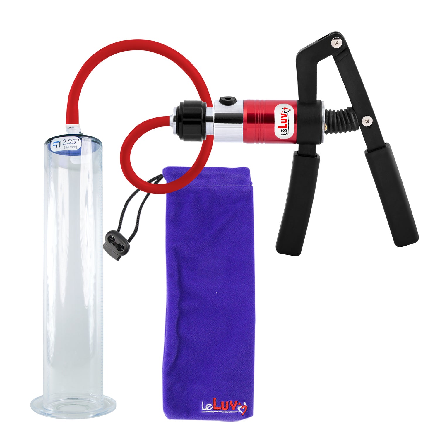 PRIMO Pro+ Handle Penis Pump | Red Handle, Silicone Hose | 12" x 2.25" Wide Flange Cylinder
