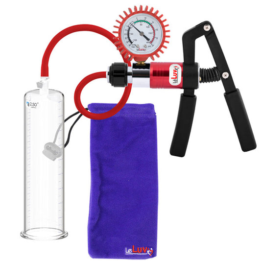PRIMO Pro+ Handle Penis Pump + Protected Gauge, Silicone Hose | Round Flange Cylinder | No Accessories 