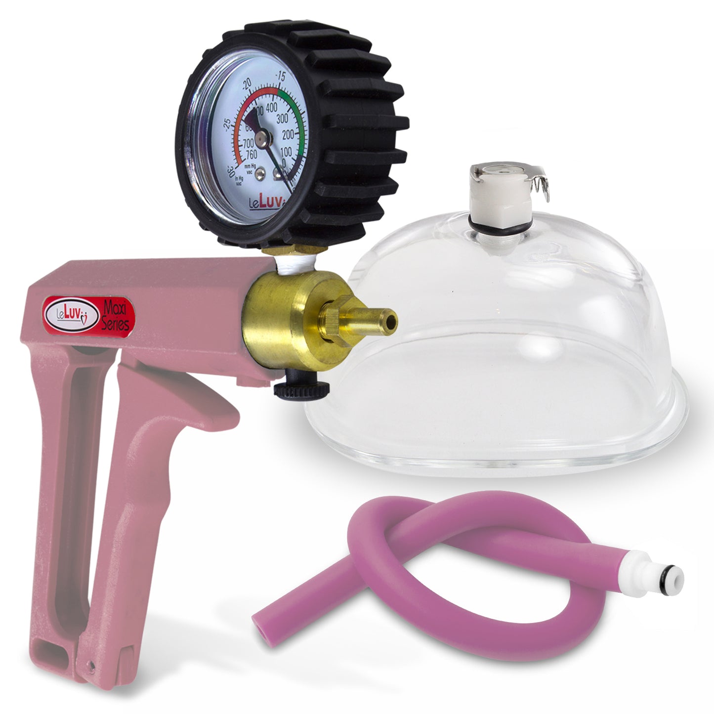 LeLuv MAXI Purple Handle Vagina Labia Cup Pump with Purple Slippery Silicone Hose + Gauge & Cover