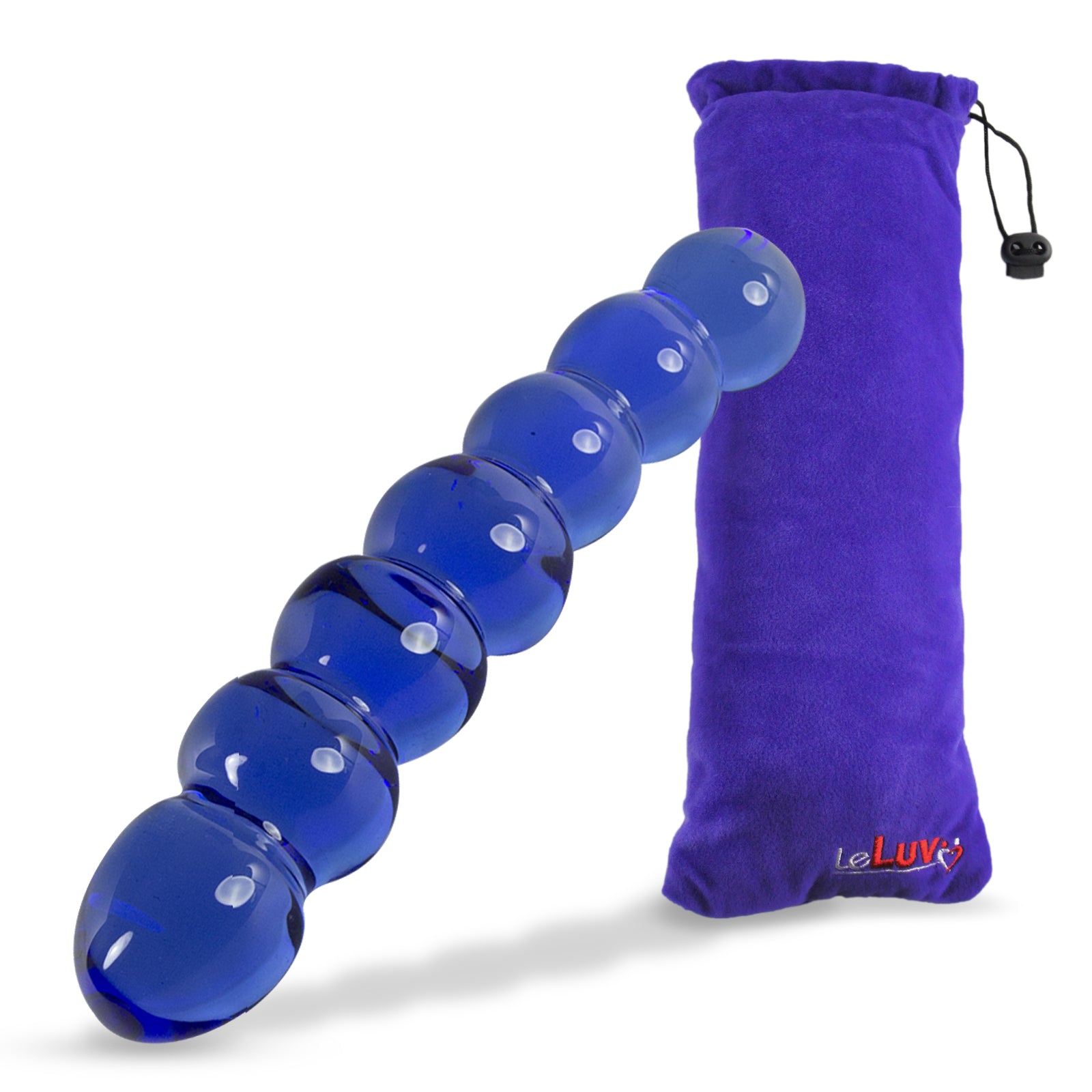 6.5" Bent Blue Bubble Wand Curved Glass Pleasure Probe Beaded Dildo