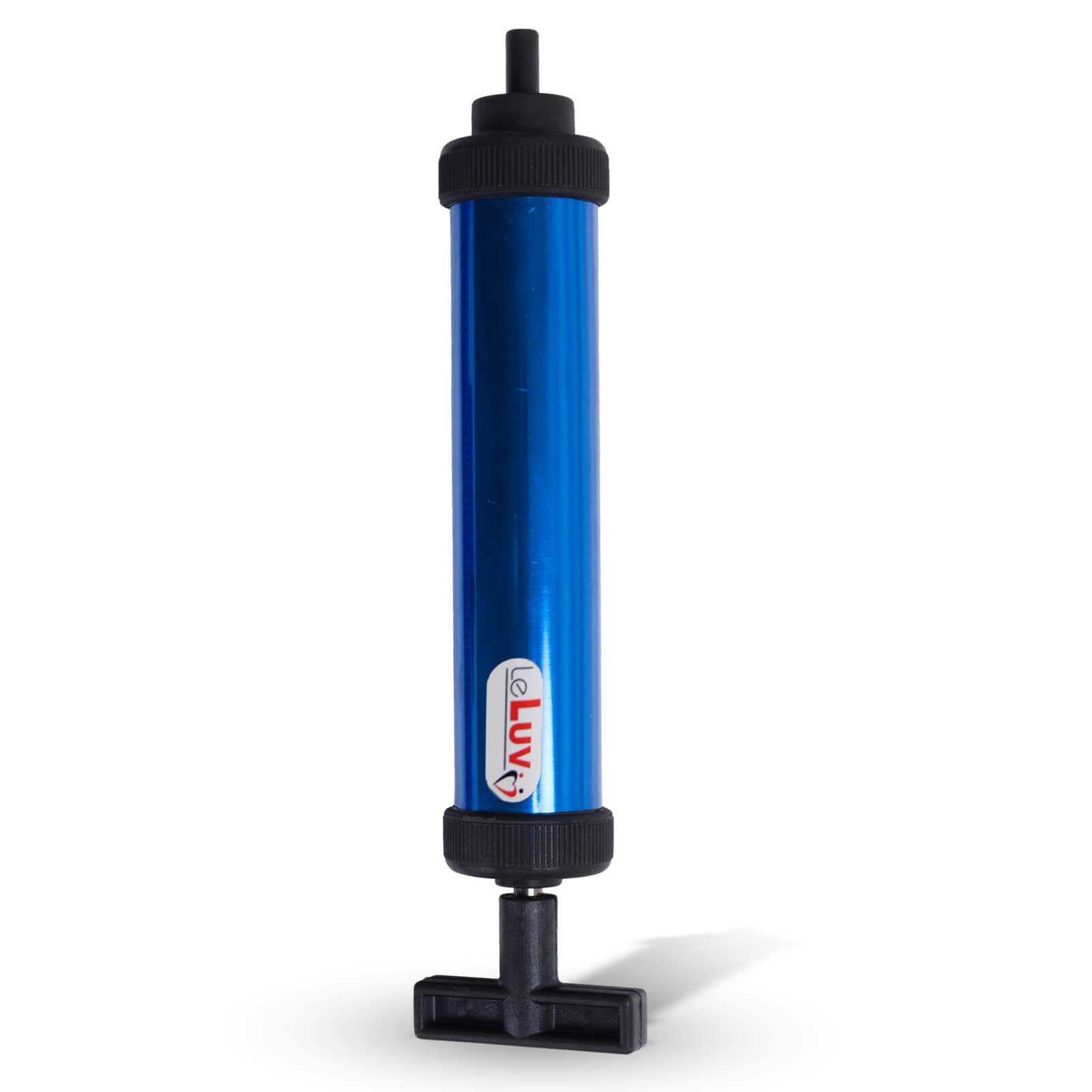 LeLuv Aero Blue Aluminum Piston-Style Handheld Vacuum Pump with Barbed 1/4" Hose Fitting