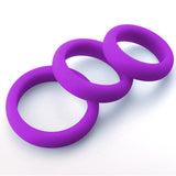Flat Inside Smooth Silicone Cock Ring 3 Pack - 36mm/41mm/45mm Purple
