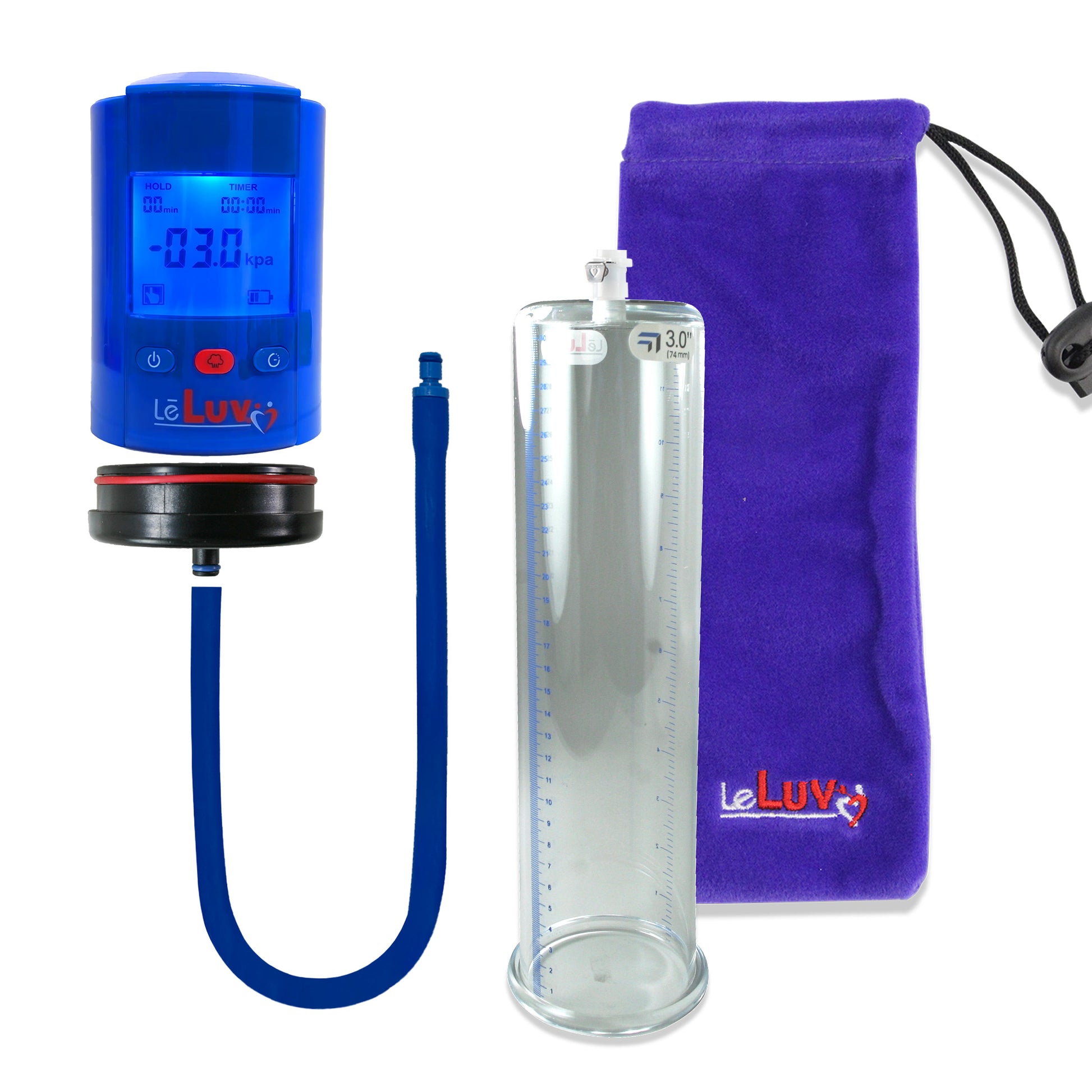 Smart LCD iPump Blue Handheld Electric Penis Pump - 12" x 3.00" Acrylic Cylinder