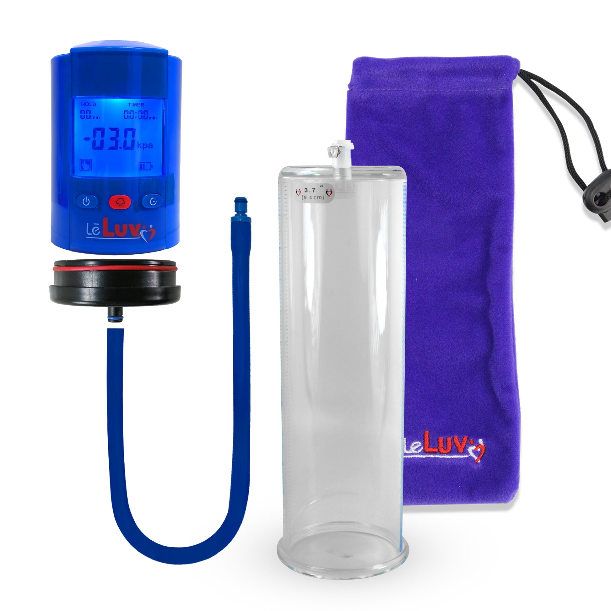 Smart LCD iPump Blue Handheld Electric Penis Pump - 12" x 3.70" Acrylic Cylinder