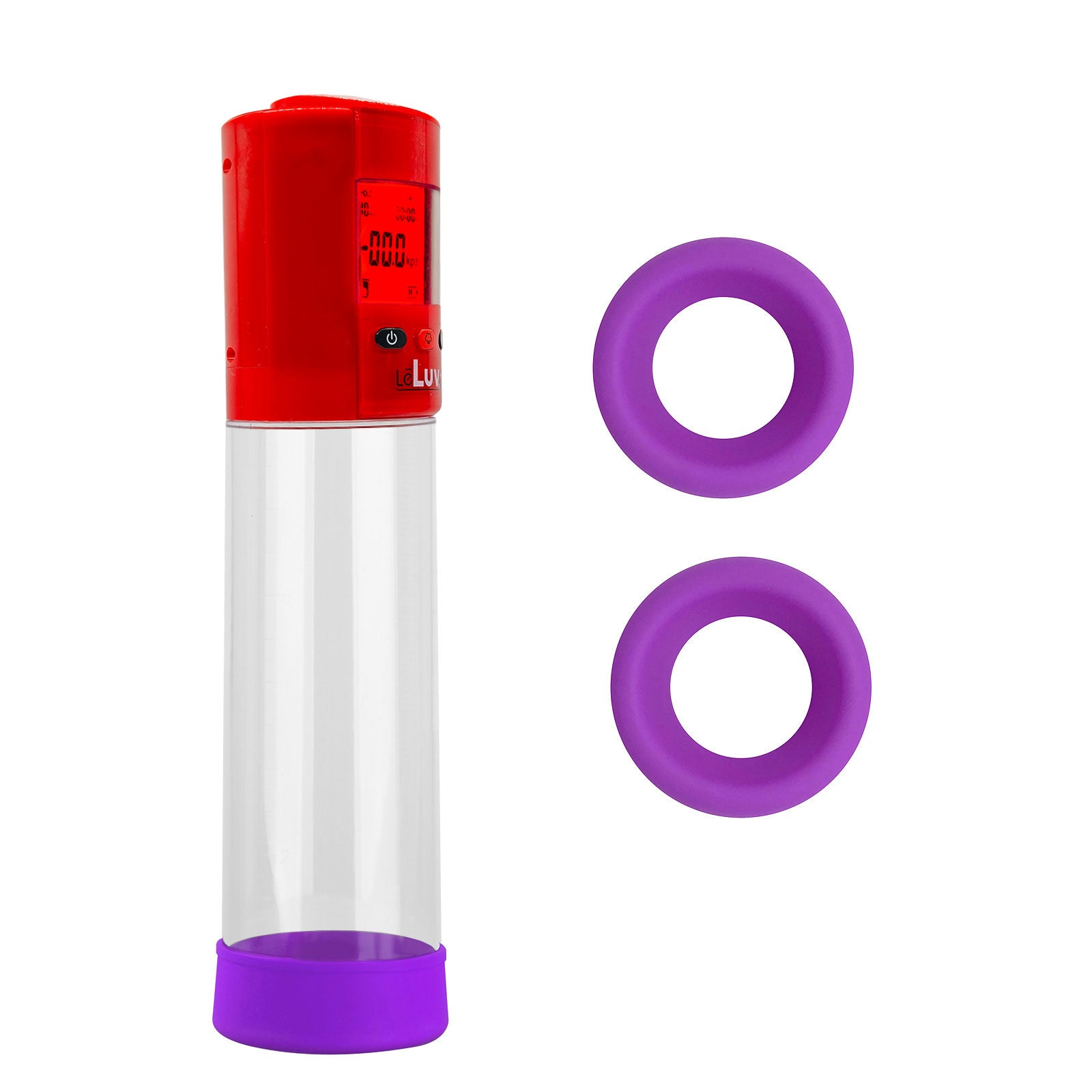 Smart LCD iPump kit USB rechargable - Red pump + Clear 8" Cylinder + Silicone sleeve set (3 large)