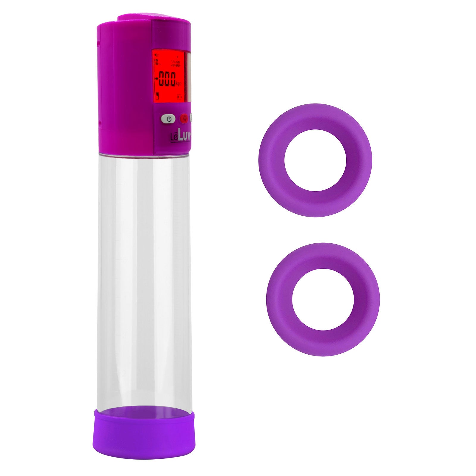Smart LCD iPump kit USB rechargable - Purple pump + Clear 9" Cylinder + Silicone sleeve set (3 large)