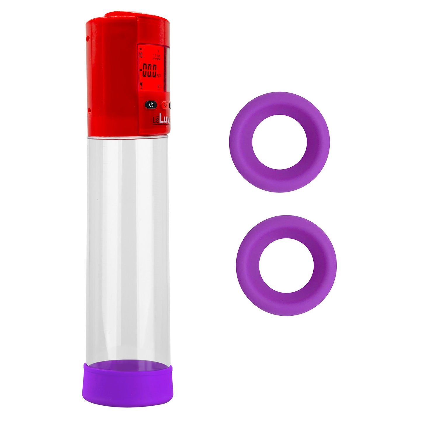 Smart LCD iPump kit USB rechargable - Red pump + Clear 9" Cylinder + Silicone sleeve set (3 large)