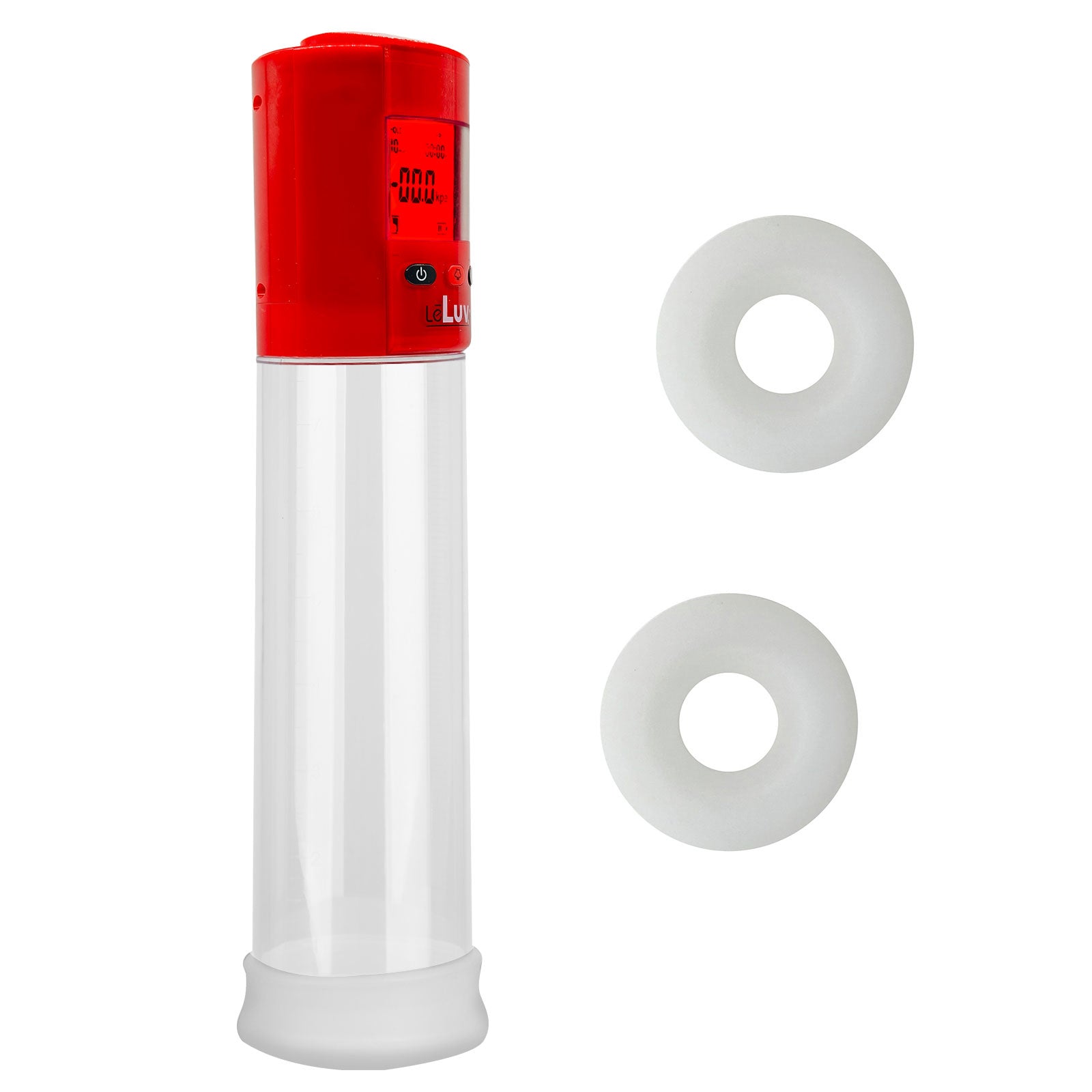 Smart LCD iPump kit USB rechargable - Red pump + Clear 9" Cylinder + Silicone sleeve set (3 small)