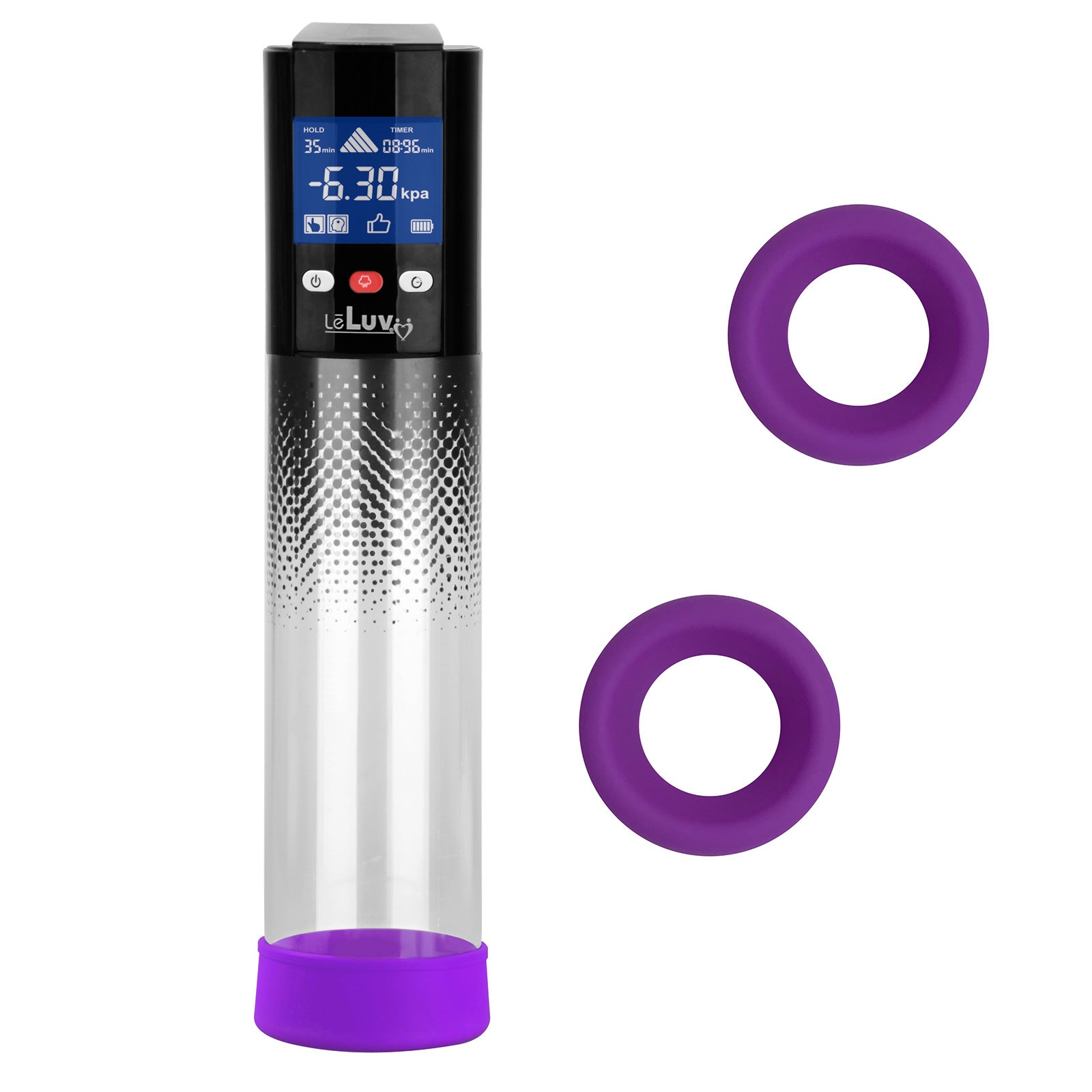 Smart LCD iPump kit USB rechargable - Black pump + Black Dots 8" Cylinder + Silicone sleeve set (3 large)