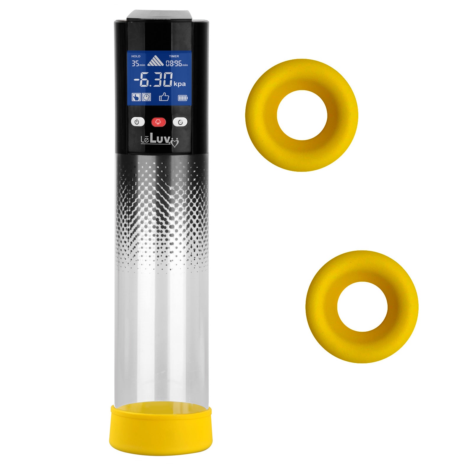 Smart LCD iPump kit USB rechargable - Black pump + Black Dots 8" Cylinder + Silicone sleeve set (3 medium)