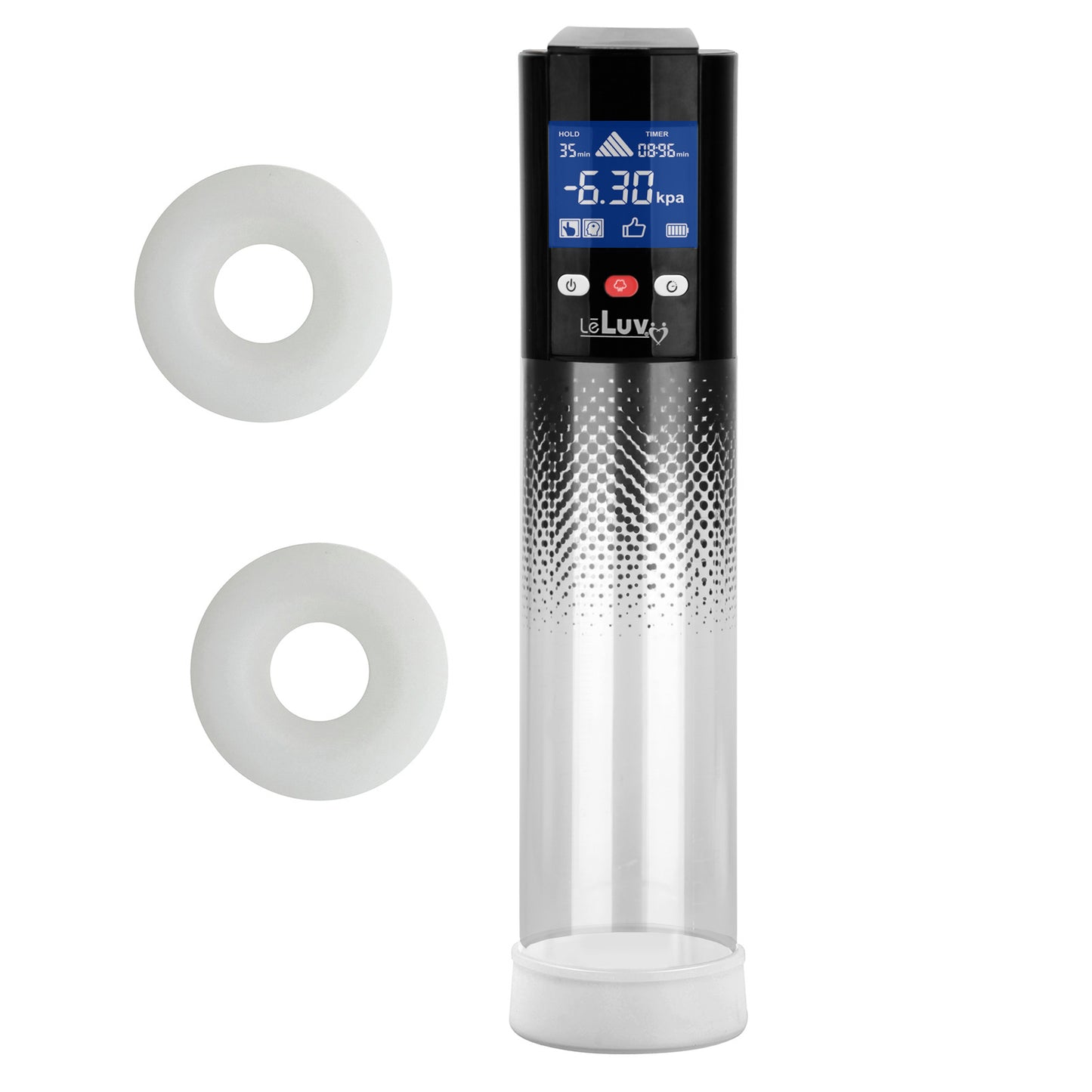 Smart LCD iPump kit USB rechargable - Black pump + Black Dots 8" Cylinder + Silicone sleeve set (3 small)