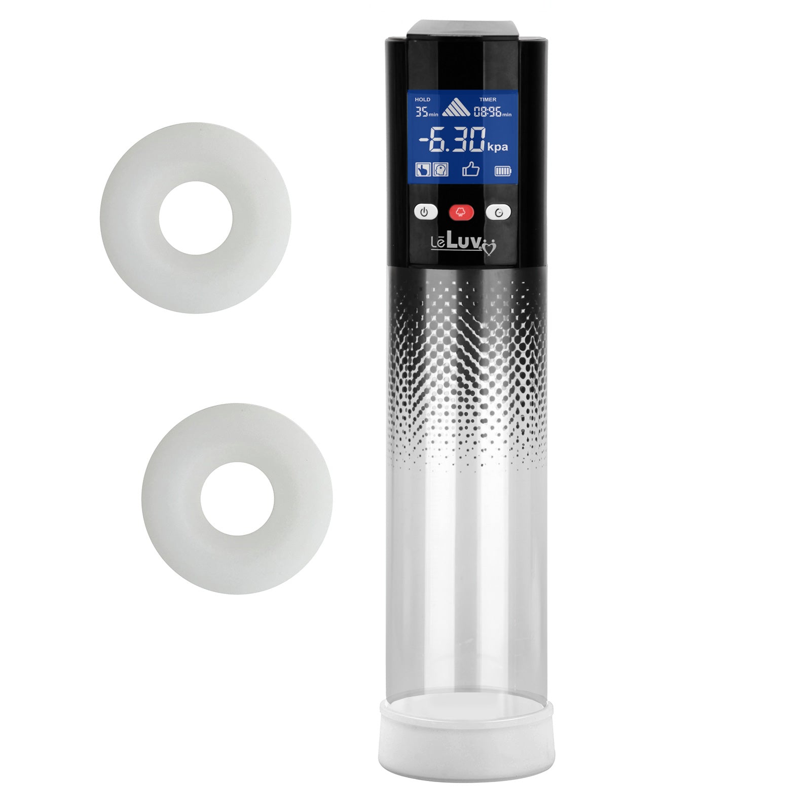 Smart LCD iPump kit USB rechargable - Black pump + Black Dots 8" Cylinder + Silicone sleeve set (3 small)