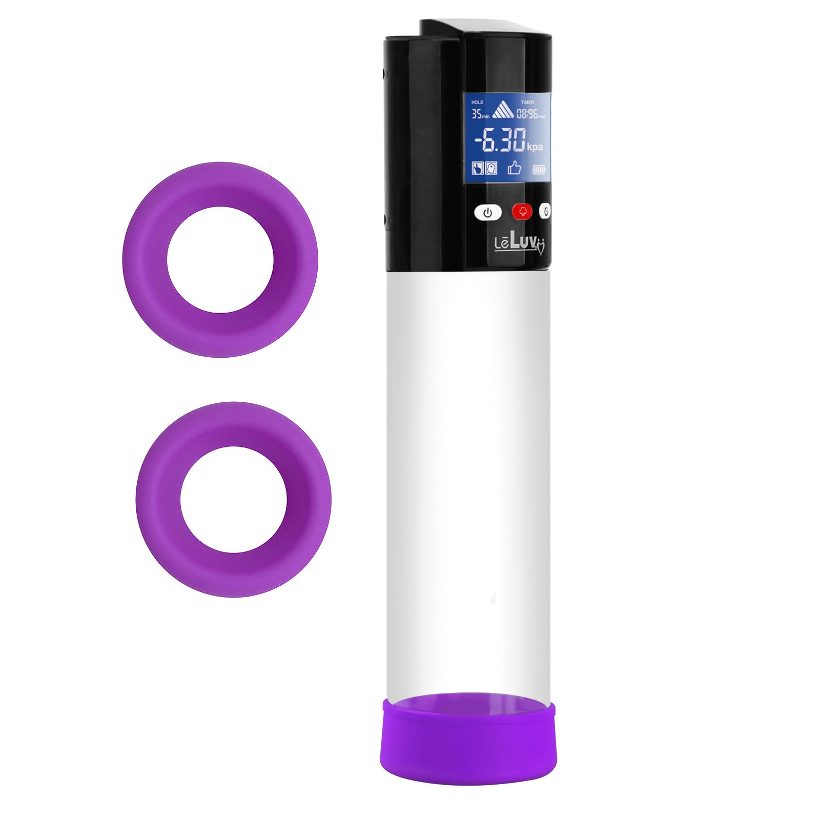 Smart LCD iPump kit USB rechargable - Black pump + Clear 8" Cylinder + Silicone sleeve set (3 large)