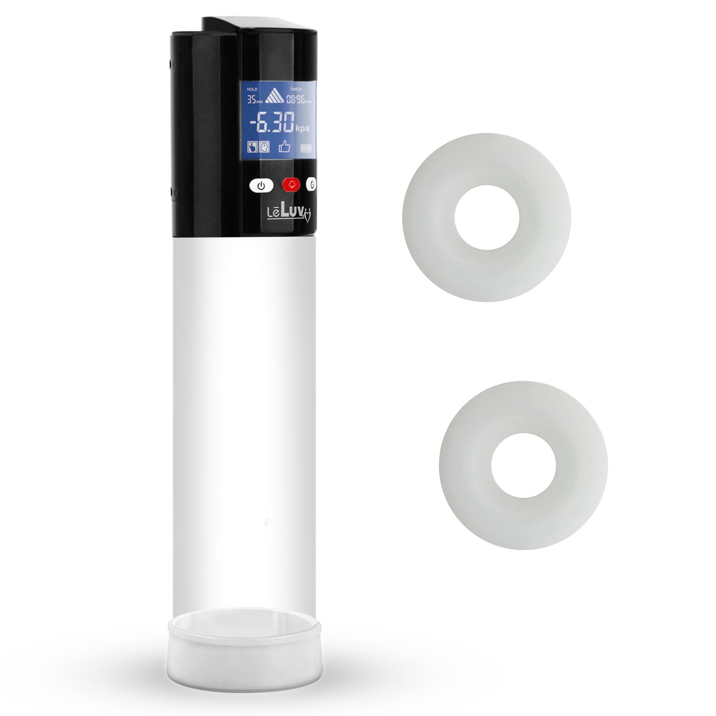 Smart LCD iPump kit USB rechargable - Black pump + Clear 8" Cylinder + Silicone sleeve set (3 small)