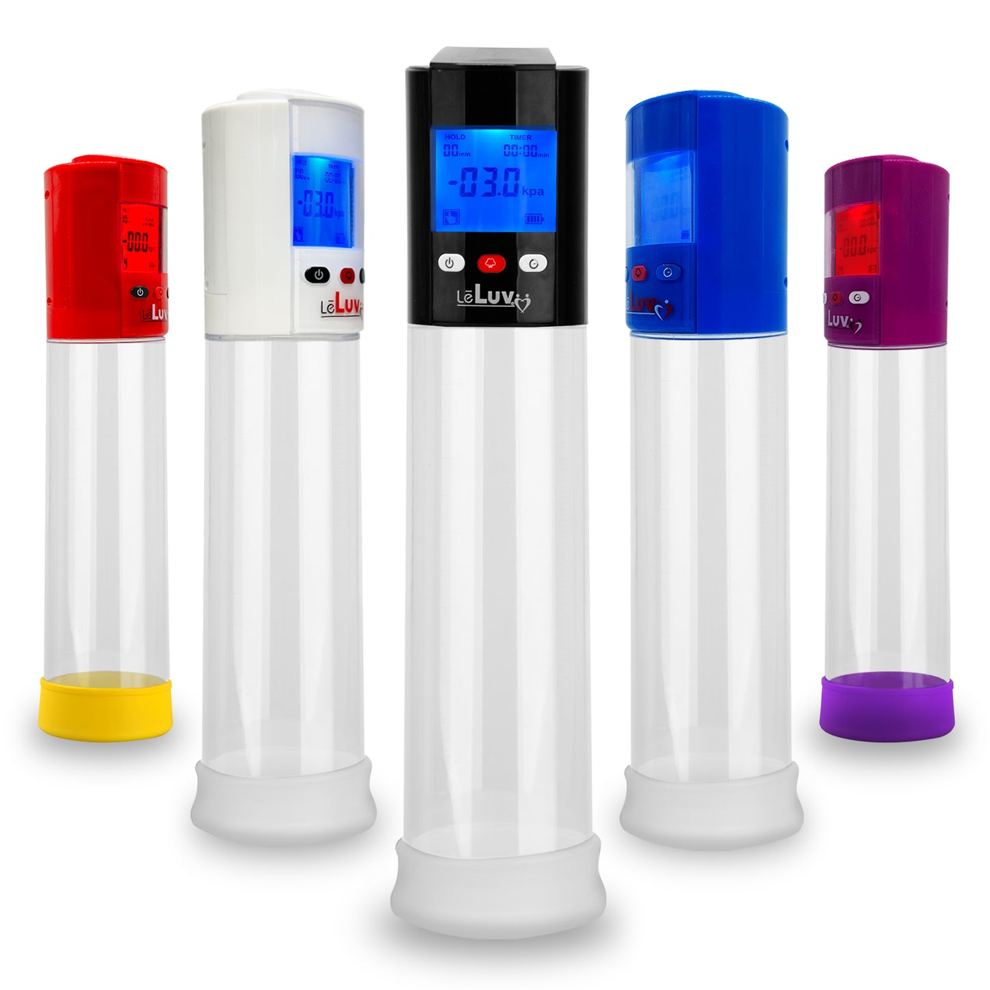 LeLuv® Smart LCD iPump® Penis Pump Kit with 3-Pack of Silicone Sleeves | 8 or 9 Inch Length