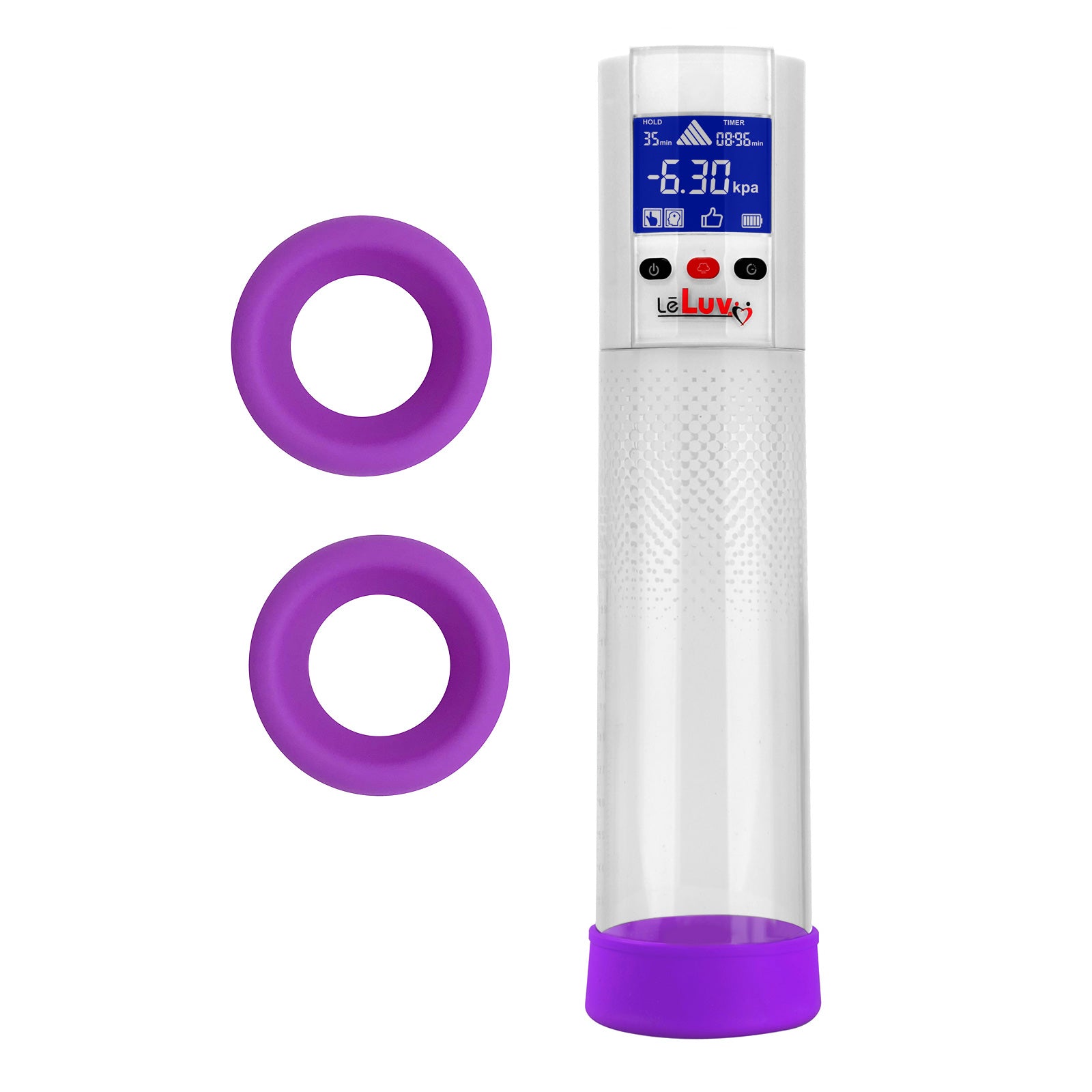 Smart LCD iPump kit USB rechargable - White pump + White Dots 8" Cylinder + Silicone sleeve set (3 large)