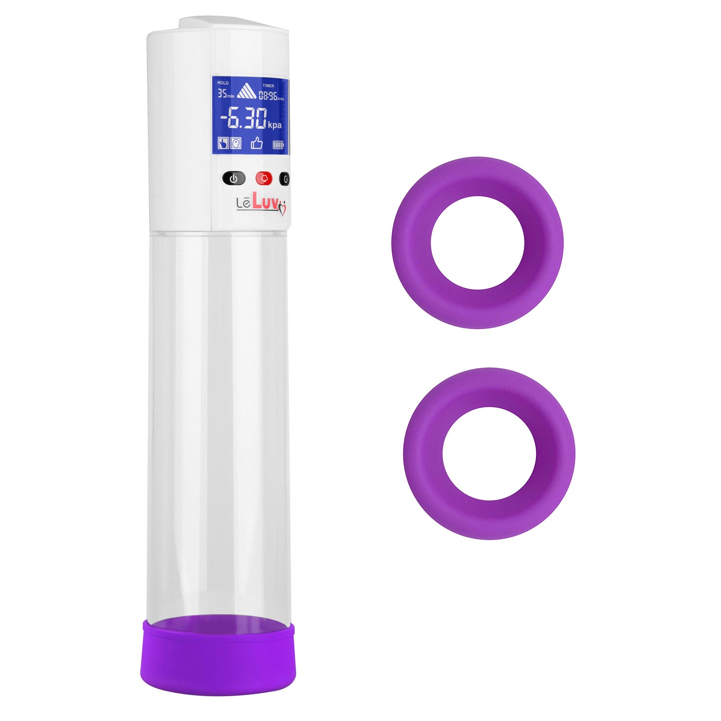 LeLuv® Smart LCD iPump® Penis Pump Kit with 3-Pack of Silicone Sleeves | 8 or 9 Inch Length