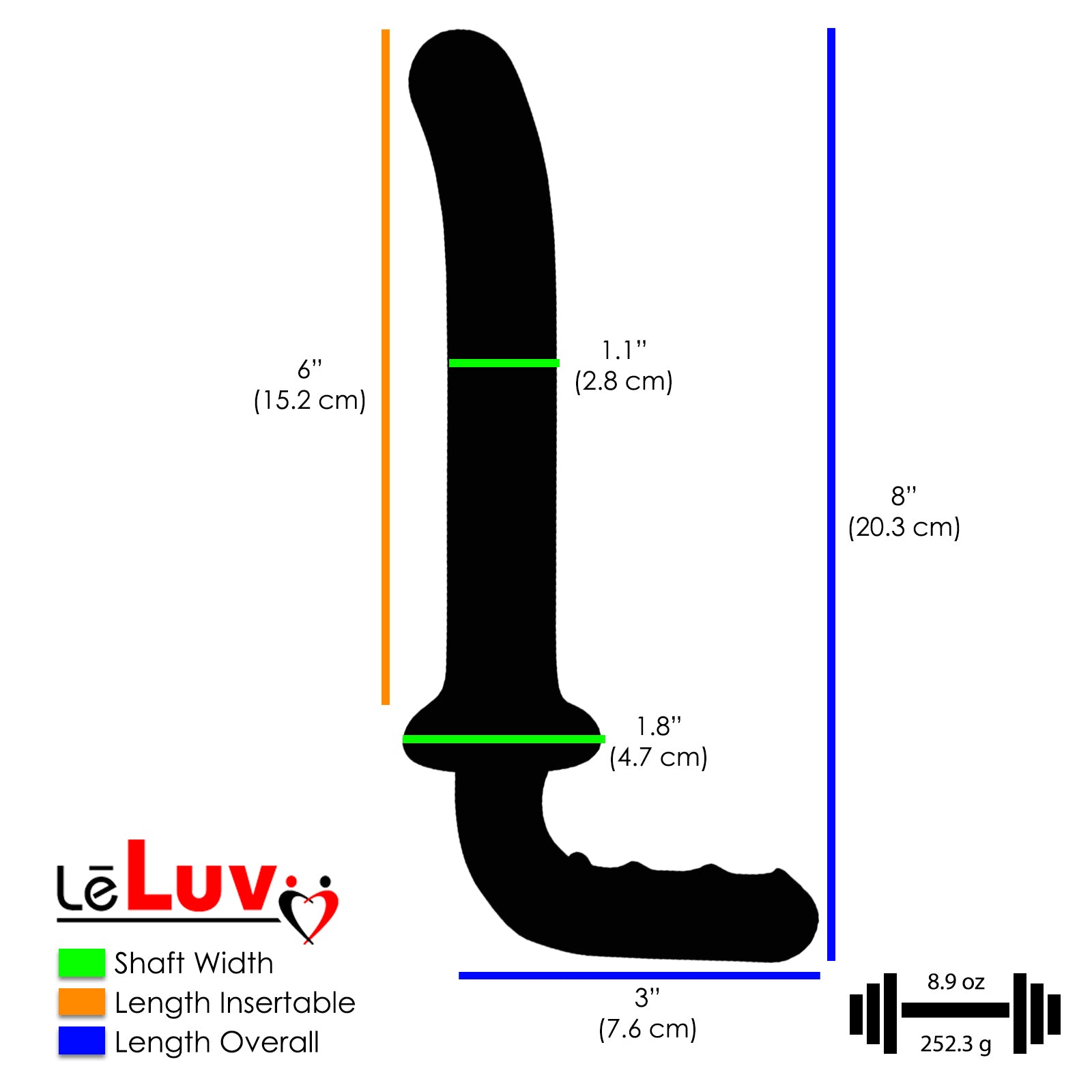 LeLuv Glass Glider Curved G-Spot Tip Wand Dildo
