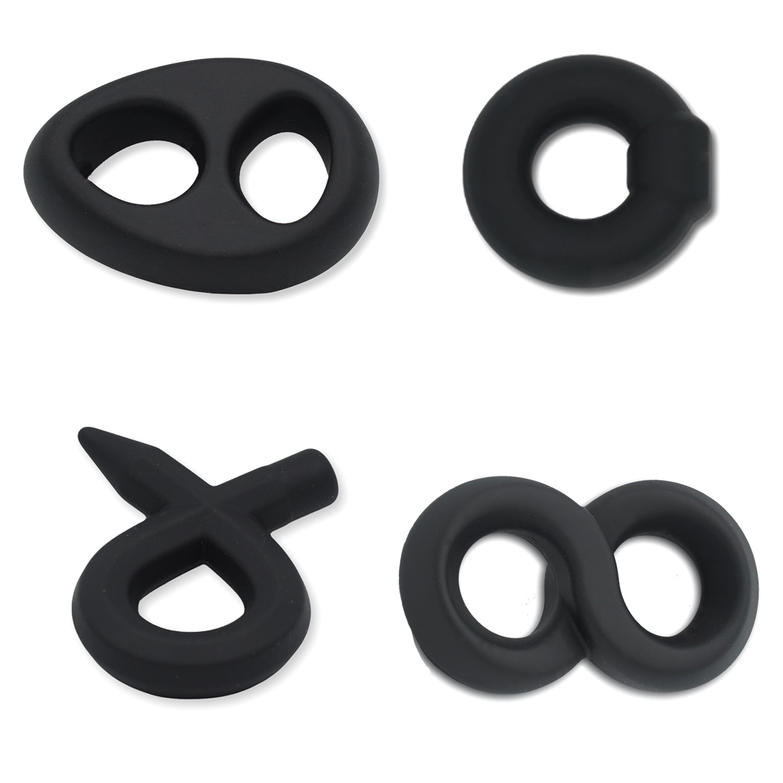 Bullring, Teardrop, Figure 8 & Pencil Silicone Cock Ring SET of 4 - Black