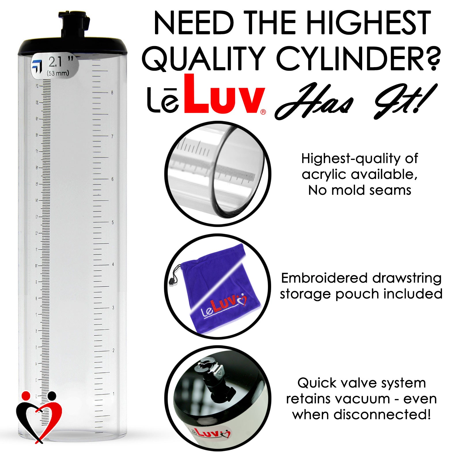LeLuv JacVac Penis Pump - NPT Handle, Silicone Hose - 12" Thick Wall, No Flange Cylinder [Shopify ONLY]