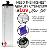 LeLuv Penis Pump with Primo Lite Handle| Thick Wall, No Flange Cylinder | Color and Gauge Options 