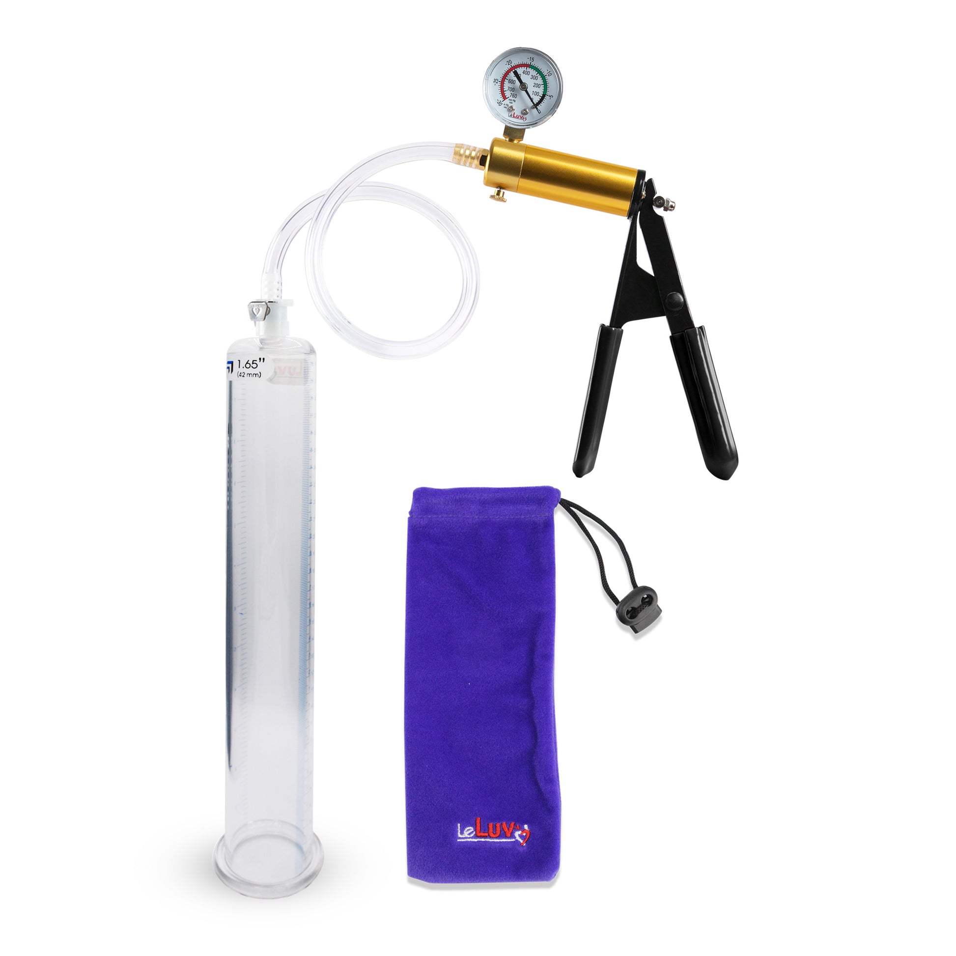 Ultima Brass Black Penis Pump | Rubber Grip, Clear Hose + Gauge | 12" x 1.65" Round Flange Cylinder 