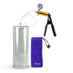 Ultima Brass Black Penis Pump | Rubber Grip, Clear Hose + Gauge | 12" x 4.50" Round Flange Cylinder 