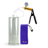 Ultima Brass Black Penis Pump | Rubber Grip, Clear Hose + Gauge | 12" x 4.50" Round Flange Cylinder 