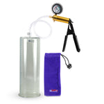 Ultima Brass Black Penis Pump | Rubber Grip, Clear Hose + Protected Gauge | 12" x 4.10" Round Flange Cylinder 