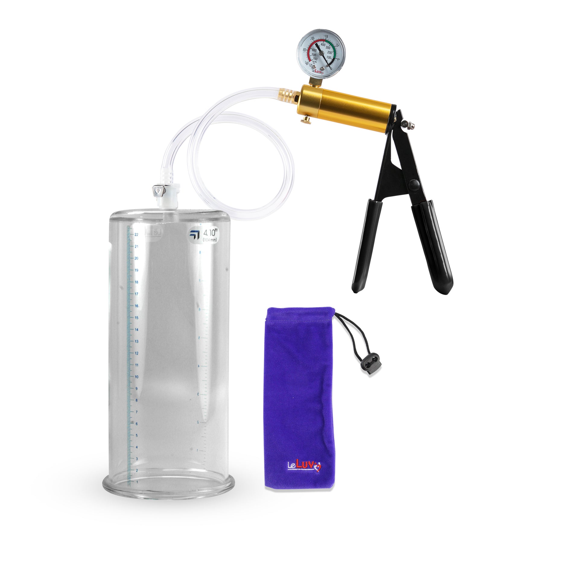 Ultima Brass Black Penis Pump | Rubber Grip, Clear Hose + Gauge | 9" x 4.10" Round Flange Cylinder 